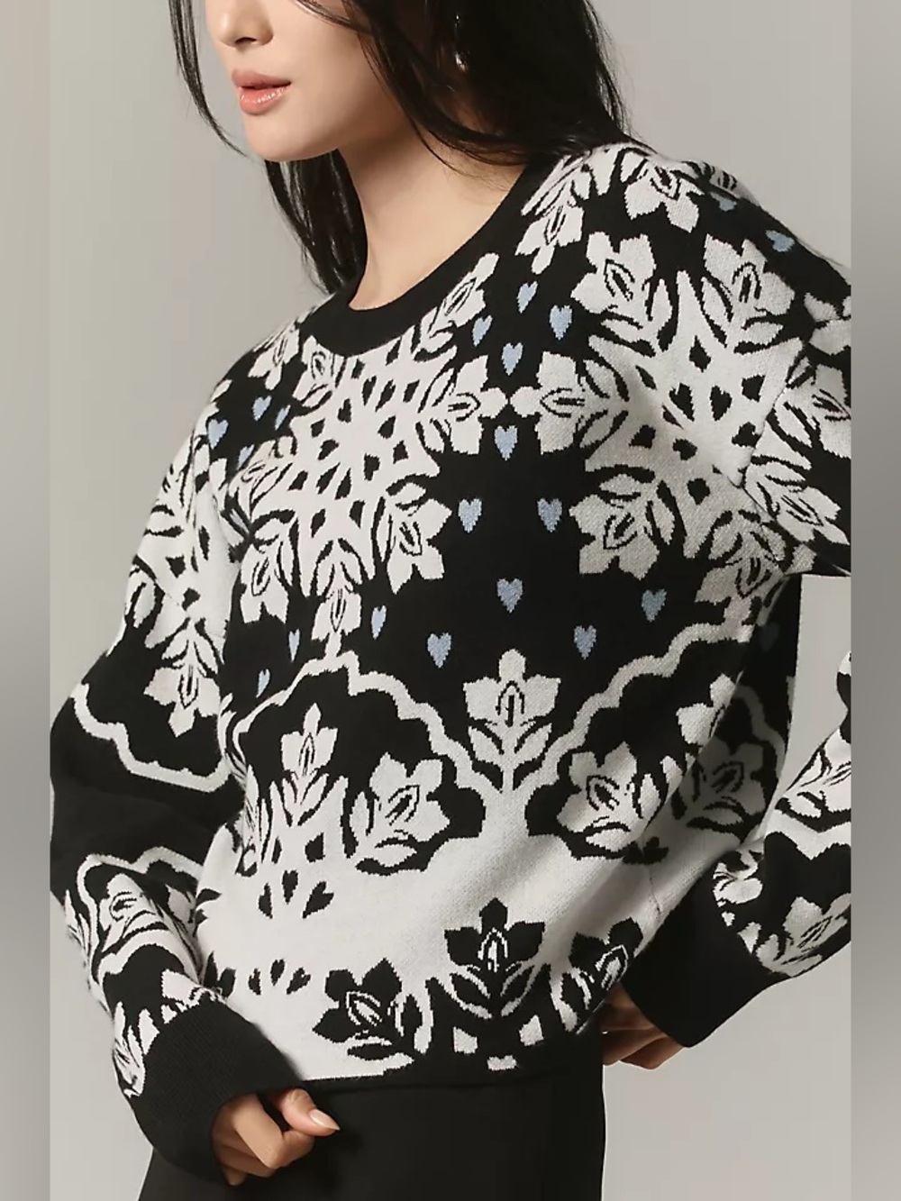Anthropologie Maeve Camryn Cropped Sweater Floral Heart Snowflake XL